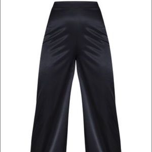 Black Satin Contrast Trim Wide Leg Pants